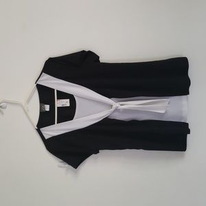 Dressy layered look shirt, black outer/white inner